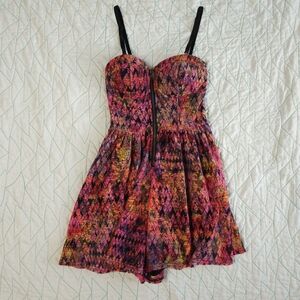 Material Girl Neon Pink Yellow Diamond Print Romper